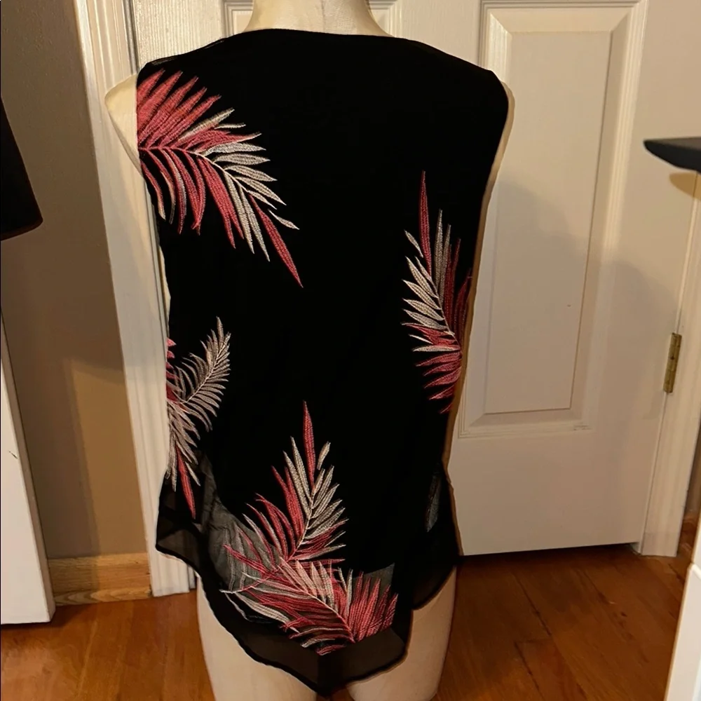 Alfani Black Top with Pink Leaf Pattern - Picture 3 of 5